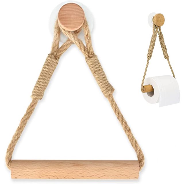 Portarrollos de papel toalla para baño, cuerda de madera, anillo de toalla rústico (1 unidad) 16*22cm