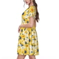 thumbnail image 2 of Picia Blue Floral Sunflower Pattern Women's Short Sleeve Summer Dress Pleated Loose Swing Knee Length Short Sleeve Swing Dresses, 2 of 6