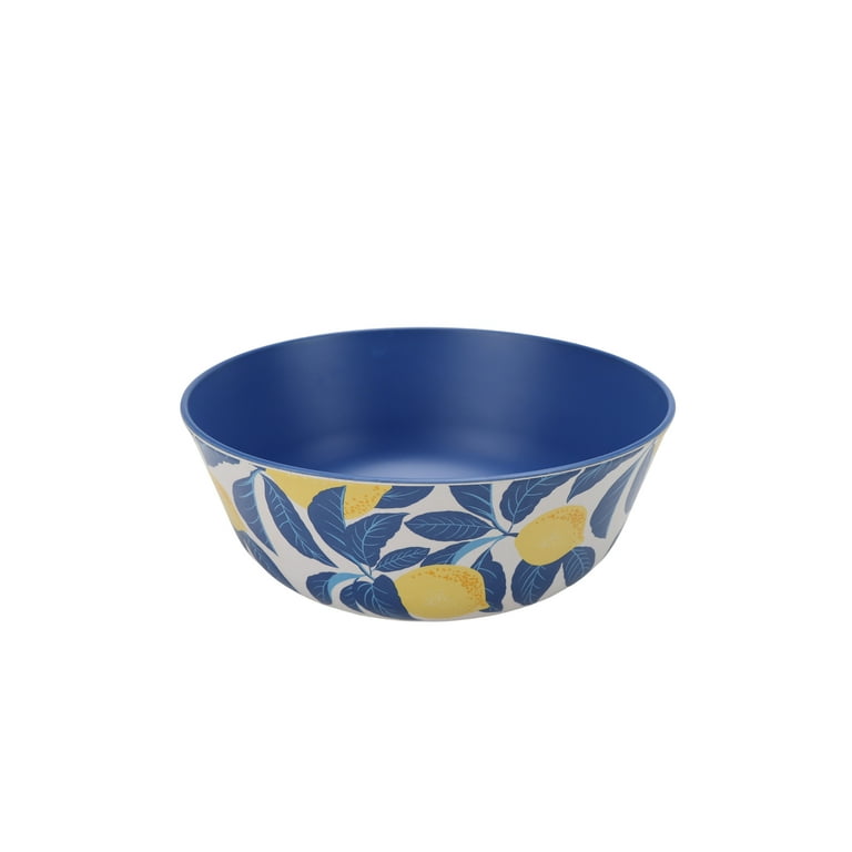 Mainstays Bamboo Melamine 4-Piece Serve Bowl Set - Lemon & Blue