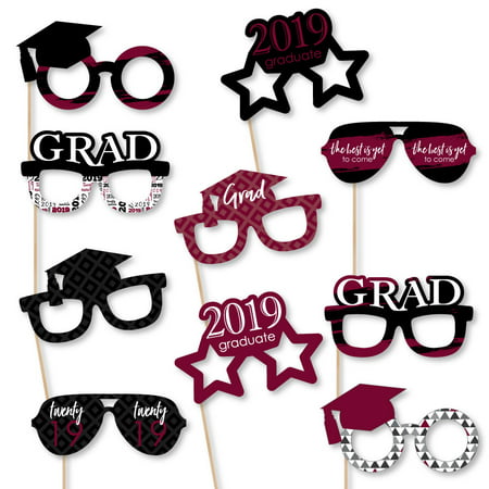 Maroon Grad - Best is Yet to Come - Glasses - Burgundy 2019 Paper Card Stock Graduation Photo Booth Props Kit - 10