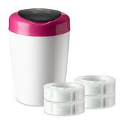 tommee tippee simplee diaper pail, plus 4 count refill, gray