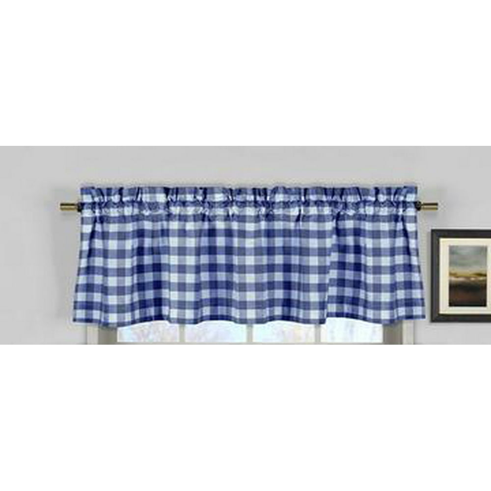 cotton gingham checkered window valance 58 wide royal blue Walmart