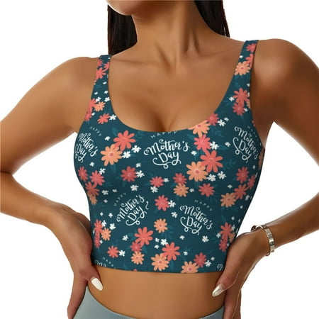 Jgfou Happy Mother s Day Print Womens Sports Bra - Padded Workout Sports Bras Crop Tank Top