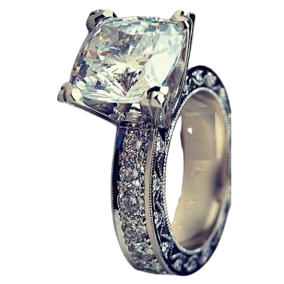 HeartsAndYou 2.5ct Cushion Cut Moissanite Milgrain Vintage Inspired Engagement Ring for Women 18k White Gold over Silver Stylish