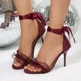 thumbnail image 6 of Summer Sandals For Women Kitten Heel Heel Open Toe Lace Ankle Straps Comfortable Sandals Summer Casual Party Holiday Vacation Shoes Wine 39, 6 of 9