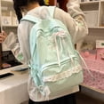 thumbnail image 6 of Aesthetic School Backpack with Lace Bow, Lace Trim School Backpack with Side Bowknot, Lightweight Computer Bag for Middle School College, Green, 6 of 10