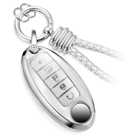 for Nissan Key Fob Cover with Luxury Metal Braided Rope Keychain,Upgraded Soft Key Case for Nissan Key Shell (5 Button only)