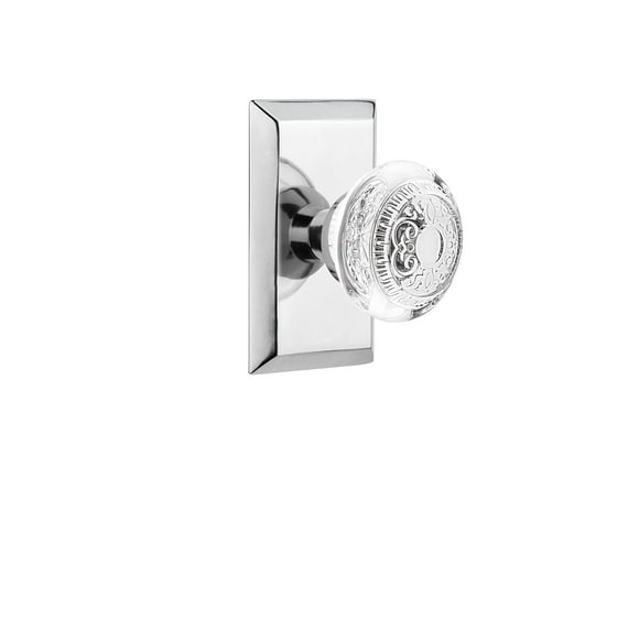 Nostalgic Warehouse 750388 Passage Studio Plate with Crystal Egg and Dart Knob, Backset Size: 2.75", Bright Chrome