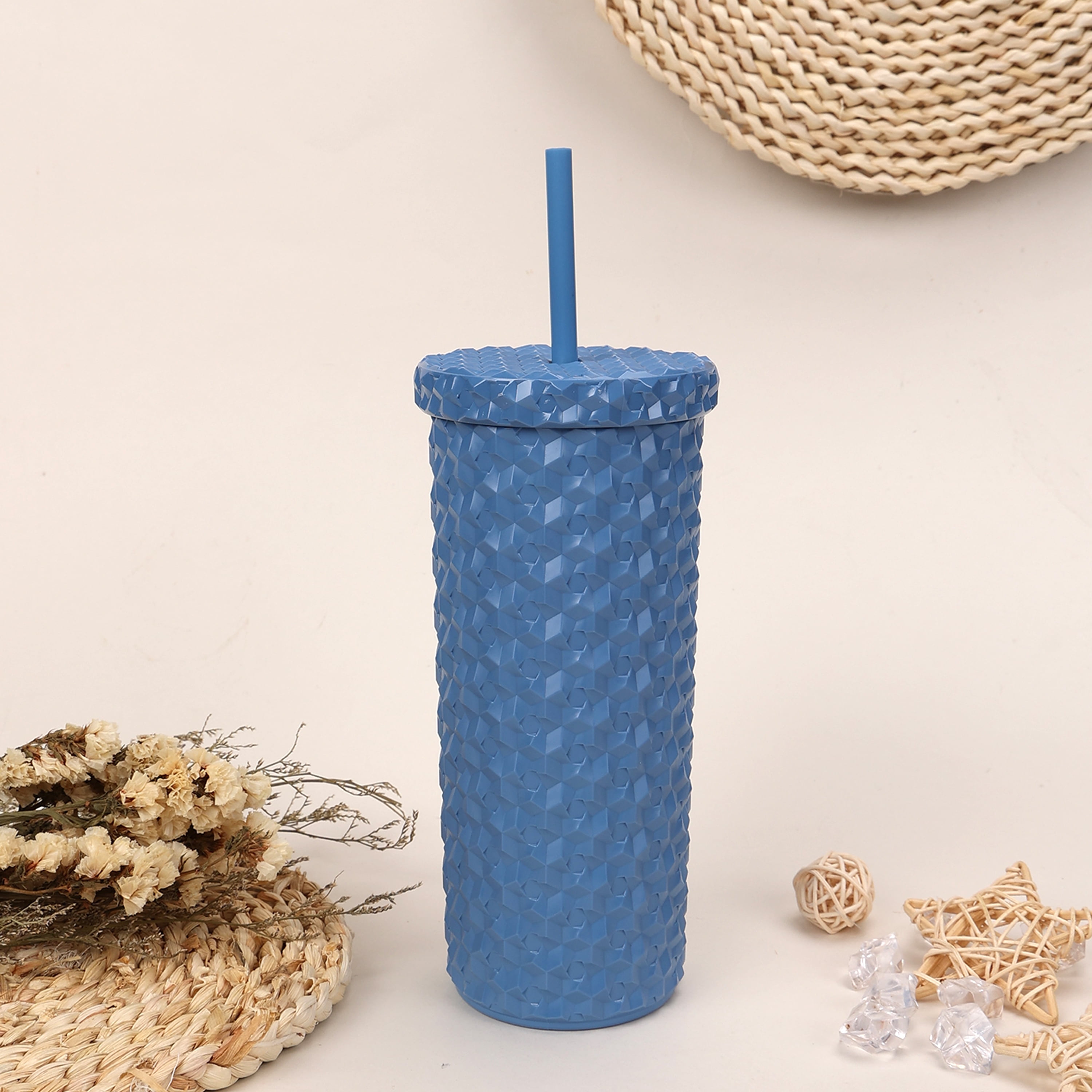 GET To-Go 32 oz. Blue Polypropylene Reusable Tumbler, Lid, and Straw Set -  24/Case