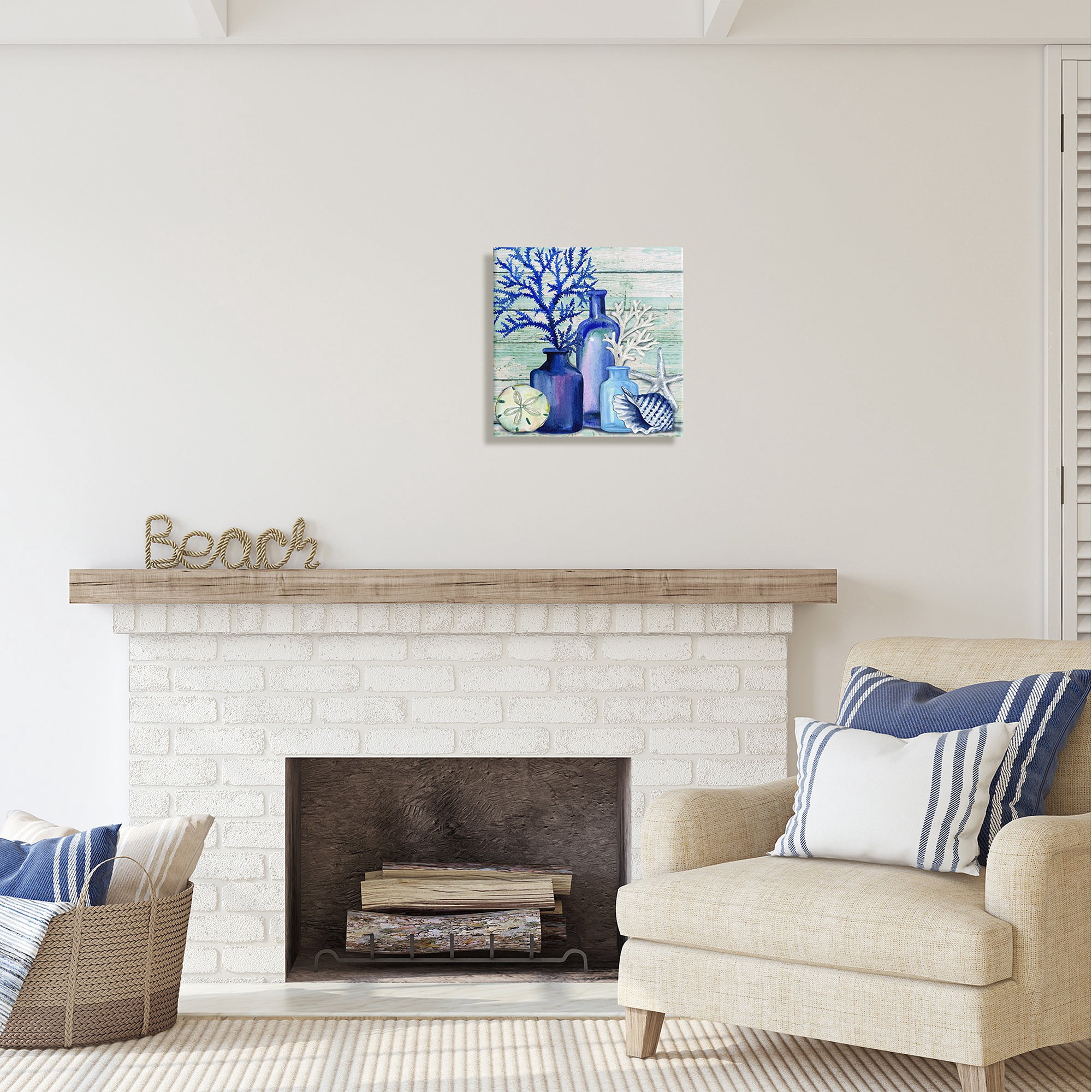 Stupell Industries Blue Nautical Vases Nature Painting Gallery Wrapped Canvas Art Print Wall Art, 17 x 17