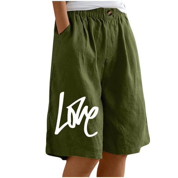 xingwang Clearance Shorts for Women High Waisted,Woman Elastic plus size Shorts Button Down Half Pants With Pocket Casual Short Pant Wide Leg Shorts Army Green XXXL