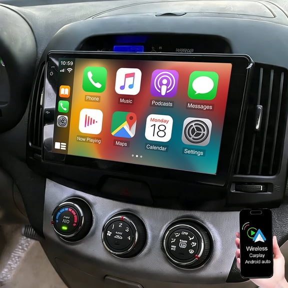 Geabo Car Radio for Hyundai Elantra 2006-2010, 9 Inch IPS Touch Screen Android Car Stereo with Wireless Carplay Android Auto GPS Navigation WiFi Bluetooth FM RDS HD Backup Camera