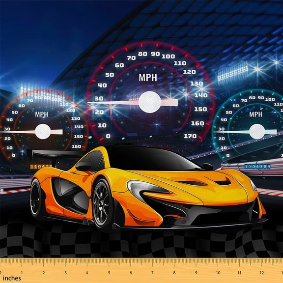 Castle Fairy Racing Car Fabric by the Yard 1 Yard,Extreme Sport Home Decor Fabric by the Yard,Black Orange Room Decor Fabric by the Yard,Ultra Soft Car Theme Home Decor