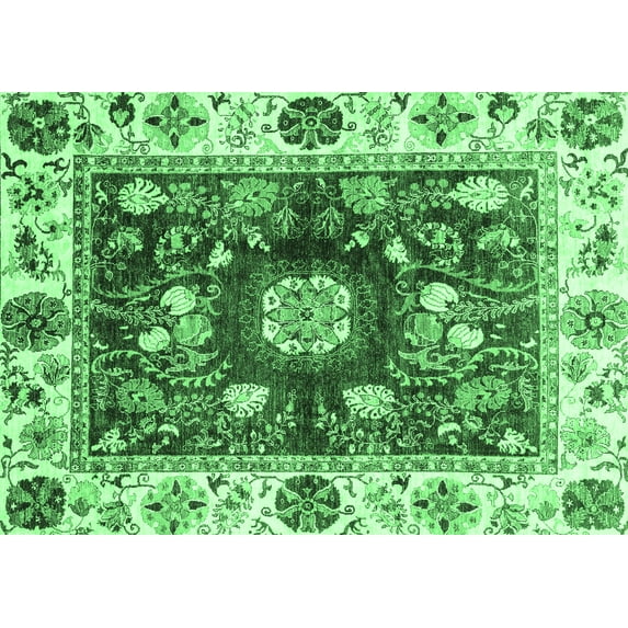 Ahgly Company Indoor Rectangle Oriental Emerald Green Traditional Area Rugs, 7' x 10'