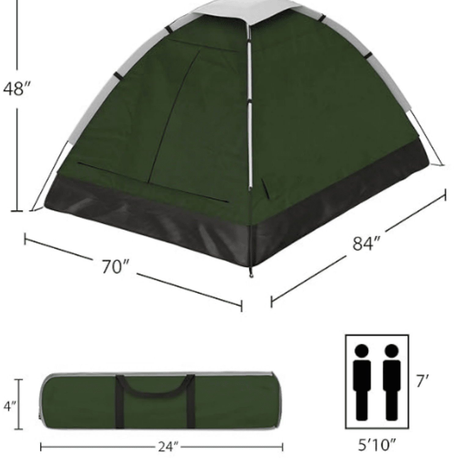 2 Person Camping Tent with Rain Fly and Carrying Bag - Lightweight Outdoor Tent for Backpacking, Hiking, or Beach Use by Wakeman Outdoors (Green)