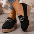 thumbnail image 2 of EKVAHL Women's Wedge Platform Loafers Slip On Walking Shoes Metal Chain Decor Round Toe Faux Faux Suede Casual Shoes Black, 2 of 4