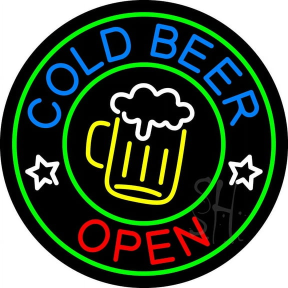 Cold Beer LED Neon Sign 26 x 26 - inches, Clear Edge Cut Acrylic Backing, with Dimmer - Bright and Premium built indoor LED Neon Sign for Bar decor.