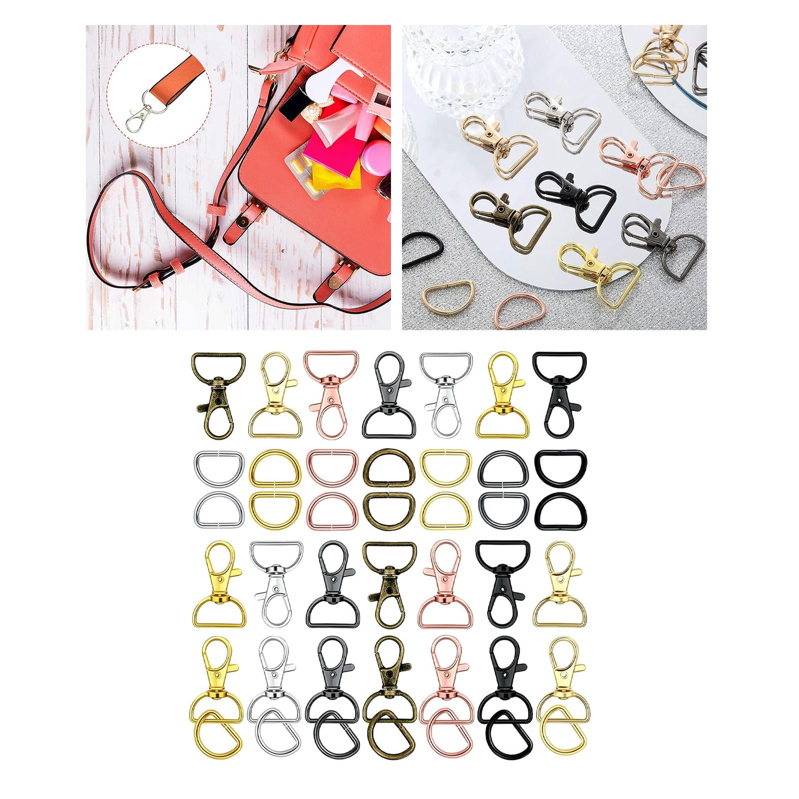 HILABEE 70 Pieces Swivel Clasps Lanyard Snap Hooks Keychain Clip Hook Lobster Clasp Hook Clasp with D Rings for Keychain Purse Hardware Sewing Craft