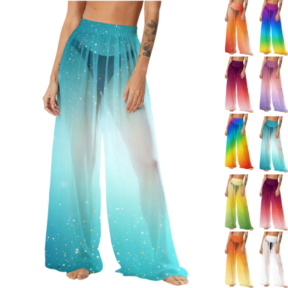 Mifsaly Women Cover Up Pants See-Through Sheer Mesh Beach Pant Lightweight Flowy Elastic Waist Trousers Spring Summer Vacation Outfits 2026 L