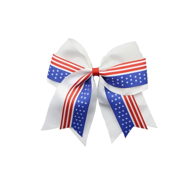 Bandera patriótica Cheer Bow Hair Rope Tie Ponytail Holder Cheerleader Girls JHN12 (-lazo blanco)