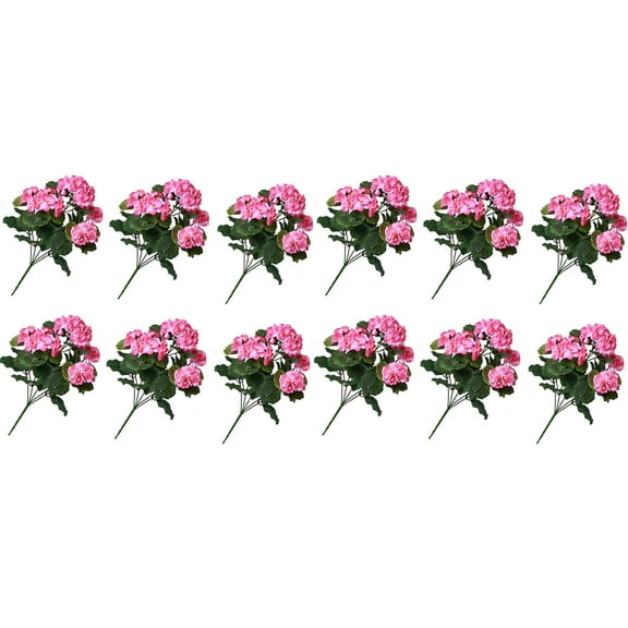 12PCS Artificial Geranium Flowers Outdoor - Resistant Silk Geraniums Bush with Adjustable Stems, Red Geranium for Garden, Patio, Grave Decor (14.14" Tall)
