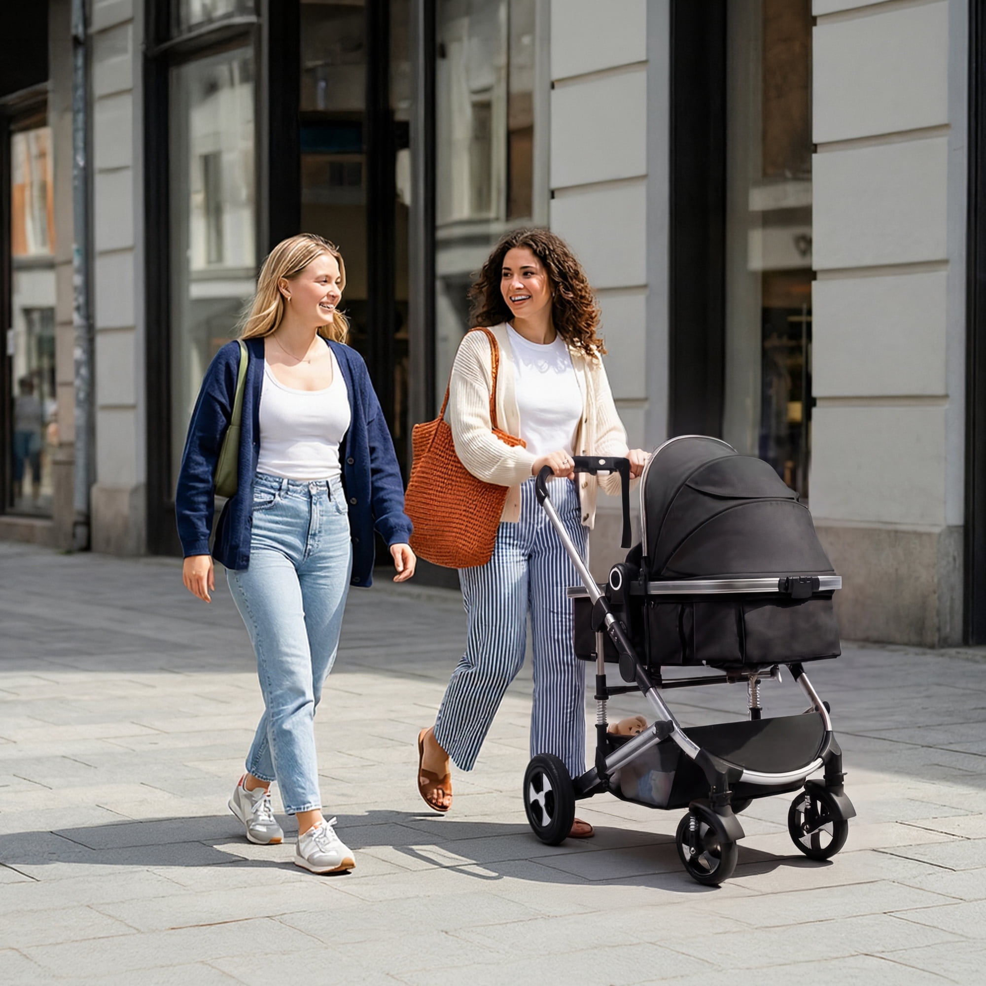 AILEEKISS 3-in-1 Convertible Baby Stroller with Big Seat and Adjustable Canopy, 24 Pounds, Black Silver
