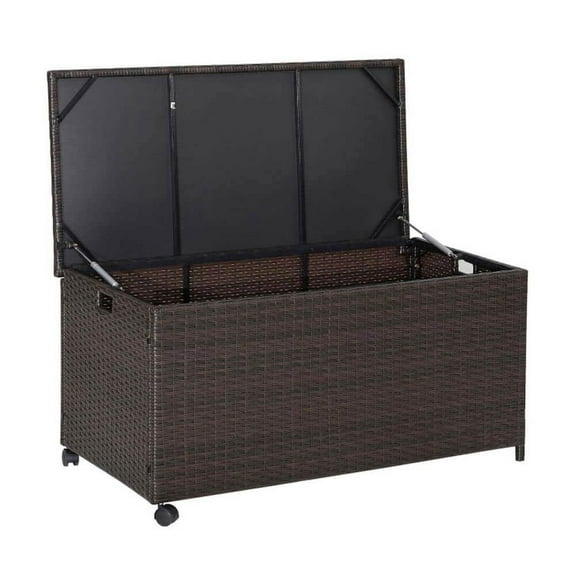 Spaco Outdoor 50 Gallon Wicker Storage Box with Zippered Liner, Durable Rattan Storage Box with Solid Steel Frame for Outdoor as Backyard, Garden, Patio, Lawn, Brown