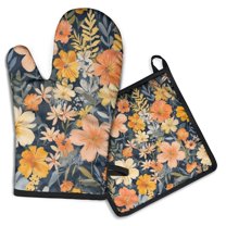 Pioneer Flower Kitchen Oven Mitt and Pot Holder Sets 2 Pcs for Baking, Cooking and Grilling, Heat Resistant Up To 392 °F