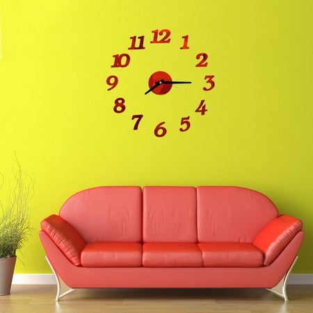 OUNONA Dark Red Acrylic Framless Wall Clock for Decoration Silent Movement Modern Style Large Size 11.8x11.8 Inches