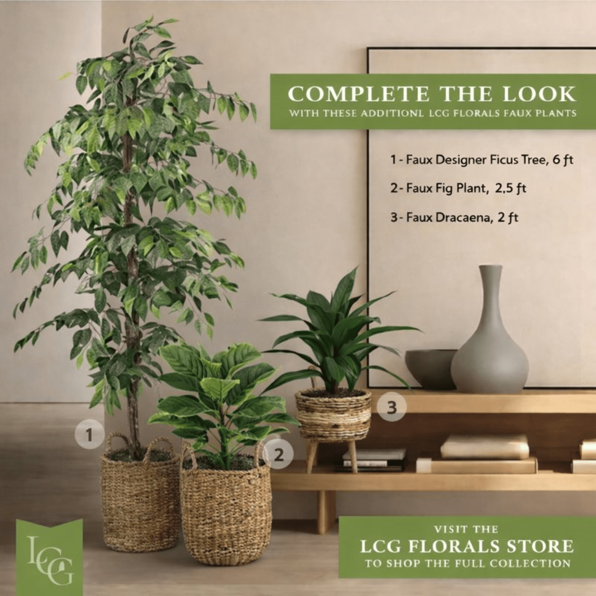 Artificial Plant, 2.5 ft Artificial Fig Plant in Handwoven Basket by LCG Florals, Faux Designer Fake Indoor Plant for Living Room, Office, and Home Décor