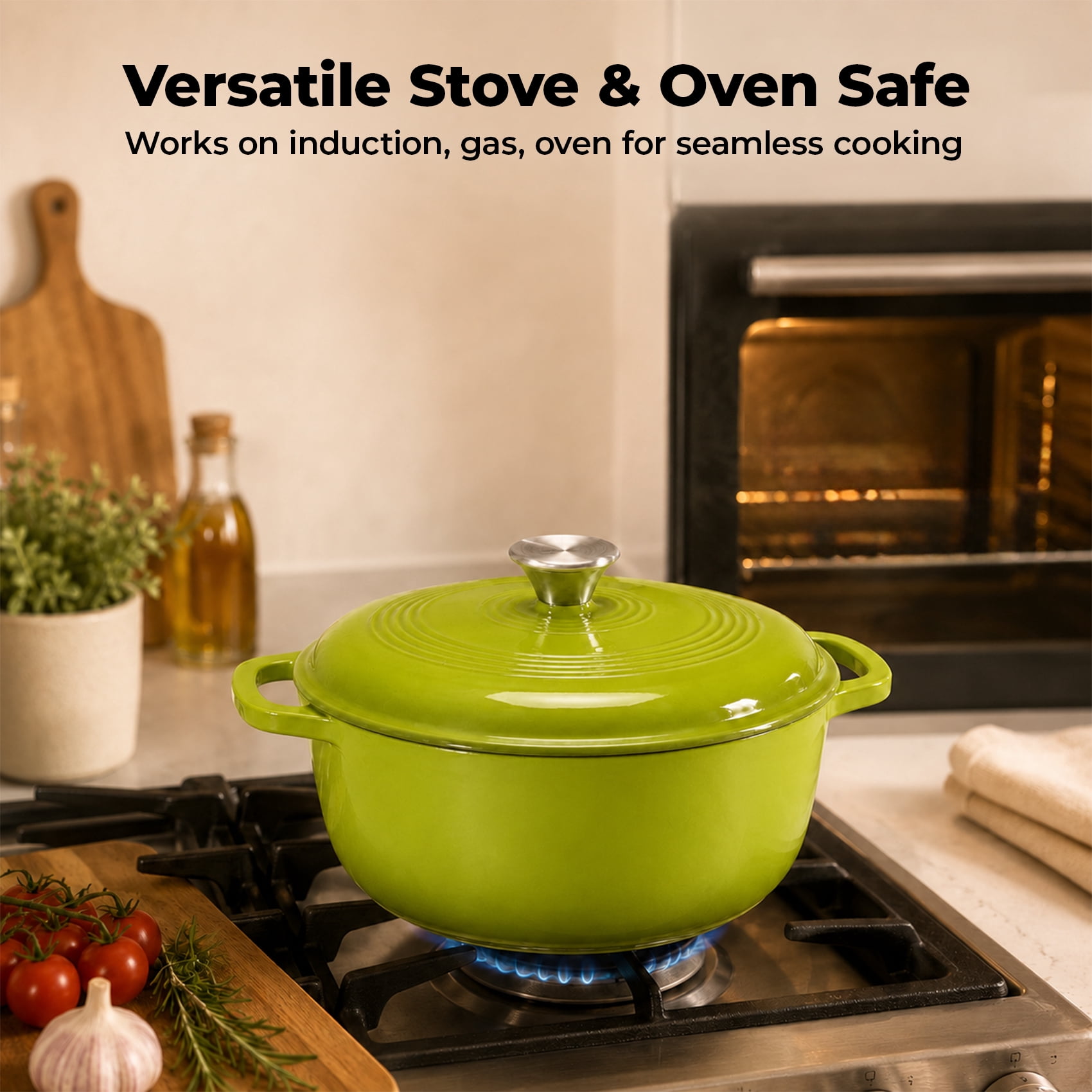 Alvantor Enameled Cast Iron Dutch Oven Pot with Lid-6Quart Non Stick Casserole Pot-Heavy Duty & Oven Safe up to 500° F for Bread Baking, Braising, Stews, Roasting