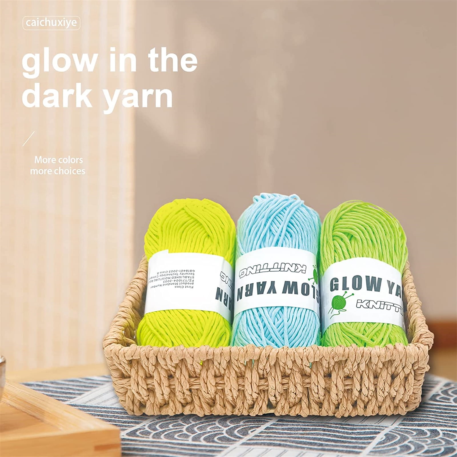 5 Pcs Glow in The Dark Yarn, Sewing Supplies,(55yd )for Crocheting for DIY Arts, Crafts & Sewing Beginners Glow in The Dark Party (White Lemon Yellow Light Blue Light Green Green)