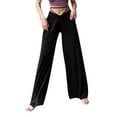 thumbnail image 3 of Franhais Women Casual Pants, High Waist Solid Color Wide Leg Drawstring Loose Long Pants, 3 of 5