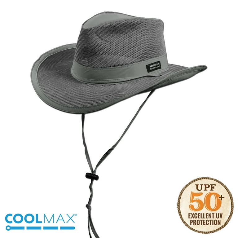 Panama Jack Mesh Crown Safari Sun Hat, 3 Brim, Adjustable Chin Cord, UPF  (SPF) 50+ Sun Protection (Charcoal, Large) 