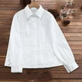 thumbnail image 2 of Annhoo Women Tops Dressy Casual Collar Button Down Lace Decor Solid Color Cotton Long Sleeve Blouse Business Clothes, 2 of 9
