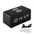 thumbnail image 1 of Reloj despertador de madera Cargador inalámbrico para teléfono LED Hora digital Recordatorio de fecha Escritorio de dormitorio Luz de noche, Madera negra Inevent EL001418-03, 1 of 7