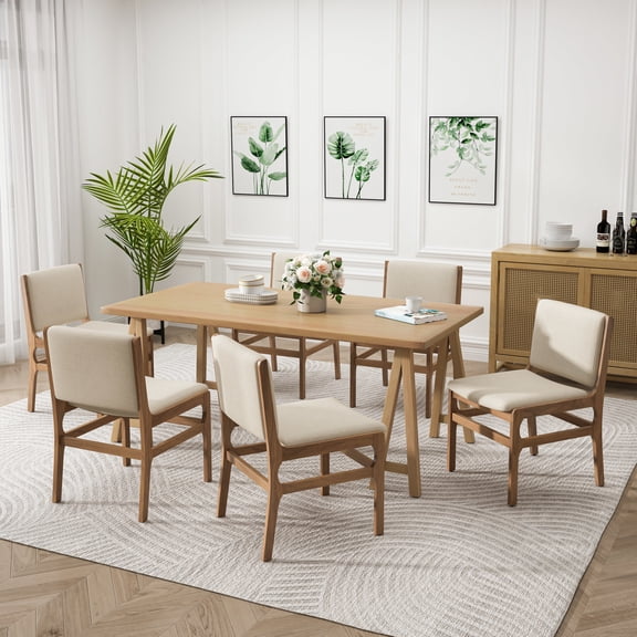 Christopher Knight Home 7-Piece Dining Set, Solid Wood Table with 6 Upholstered Dining Chairs, Wheat Oak