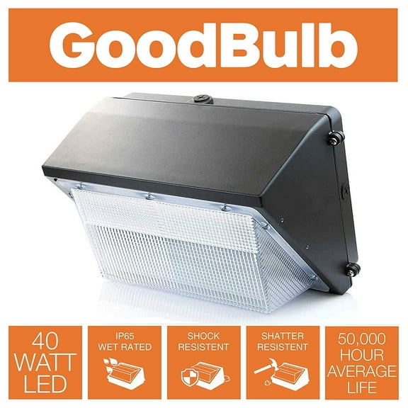 Goodbulb 40 Watt LED Wall Pack Light AC100/277V, 5000K, 1-10 Dimmable, 100Lm/w, DLC Standard, 50,000 Hours of Life - 2 Pack