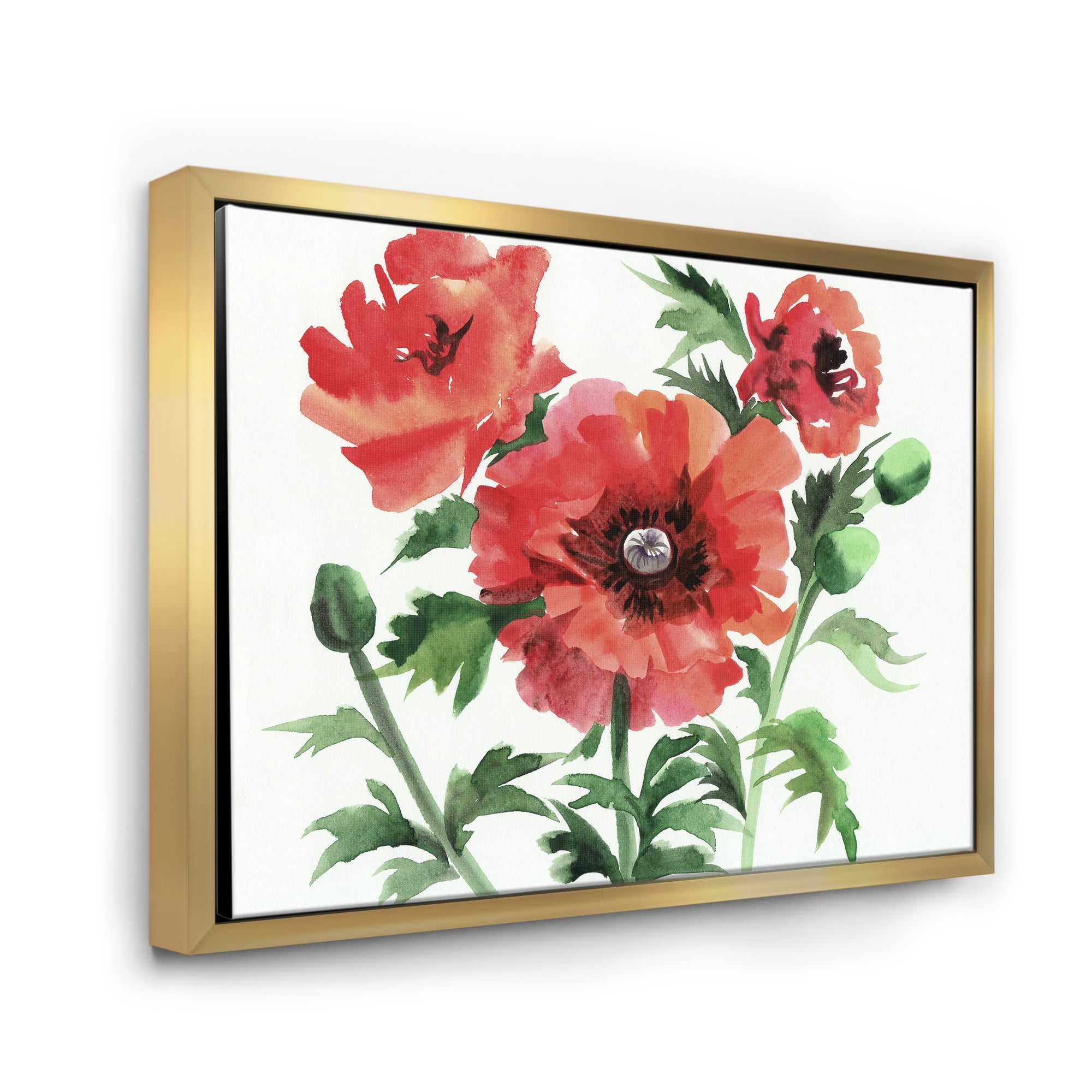 Designart 'Ancient Red Poppies II' Traditional Framed Canvas Wall Art Print