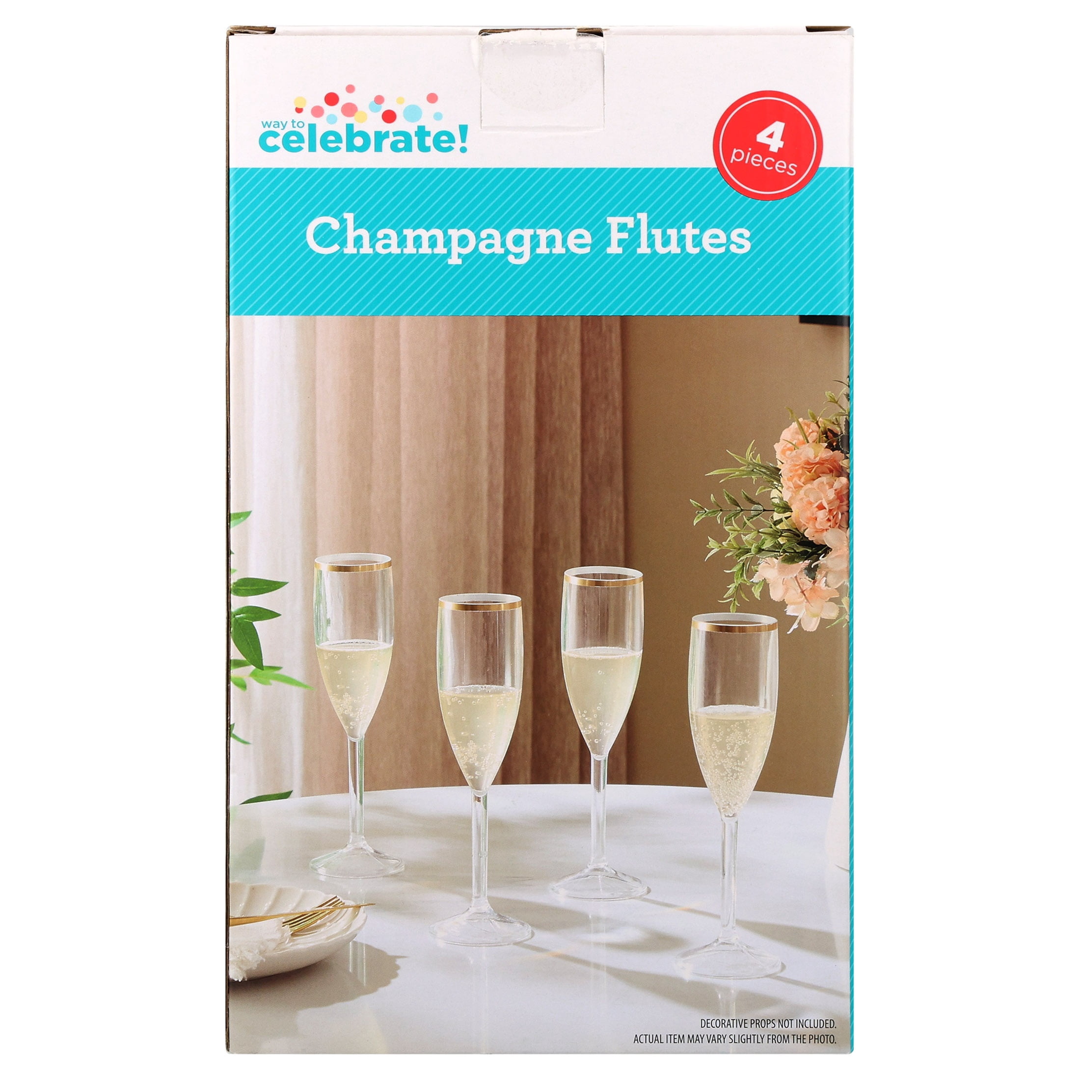 Clear Plastic Champagne Flutes, 6 oz, 4 Count, by Way To Celebrate