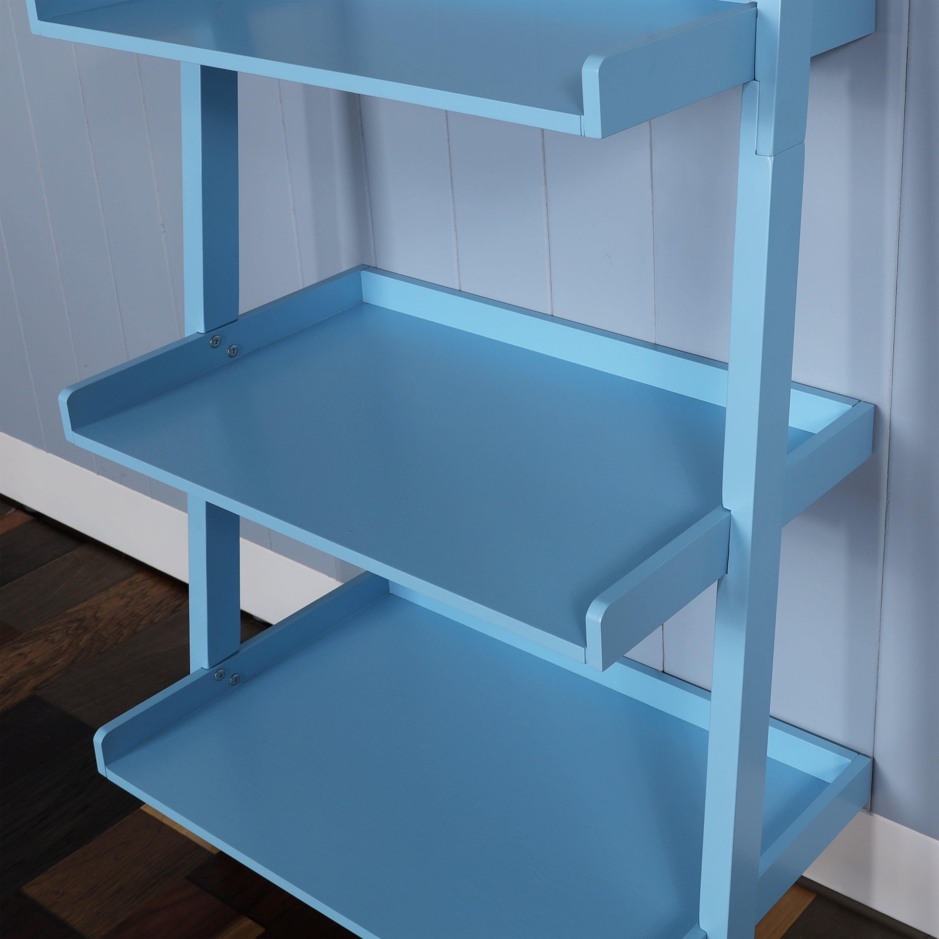 5-Tier Ladder Shelf – Leaning Book Case – Bookshelf for Bedroom, Living Room, or Kitchen Shelving Sky Blue