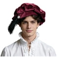thumbnail image 5 of OJSFQUFP Men's Feather Hat Retro Flat Top Beret Medieval Costume Headdress, 5 of 5