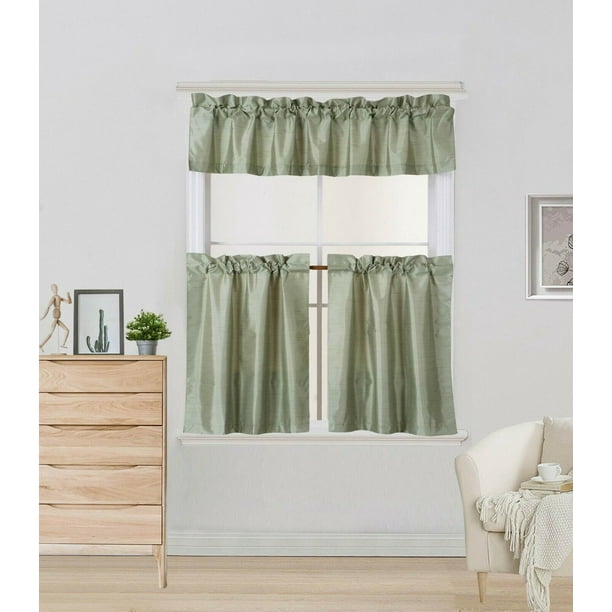 Luxury 3 piece Kitchen Curtain Sage green Color K4 Includes 1 Valance