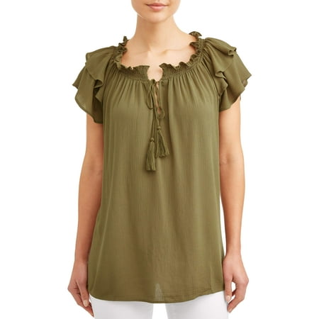 - Women's Ruffle Short Sleeve Peasant Top
