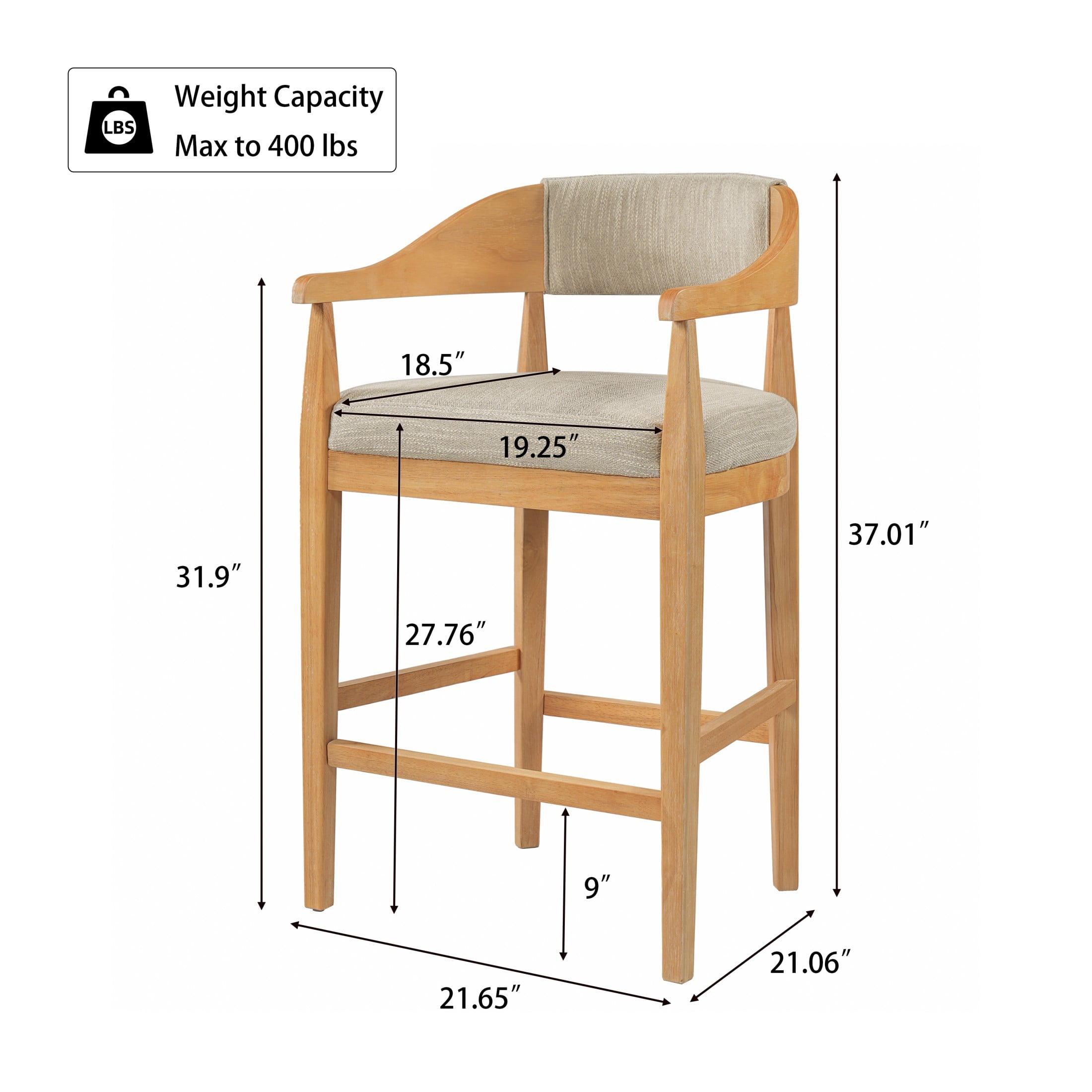 Christopher Knight Home Mid-Century Wood Counter Stools with Curved Arms, Natural+Beige, Set of 2