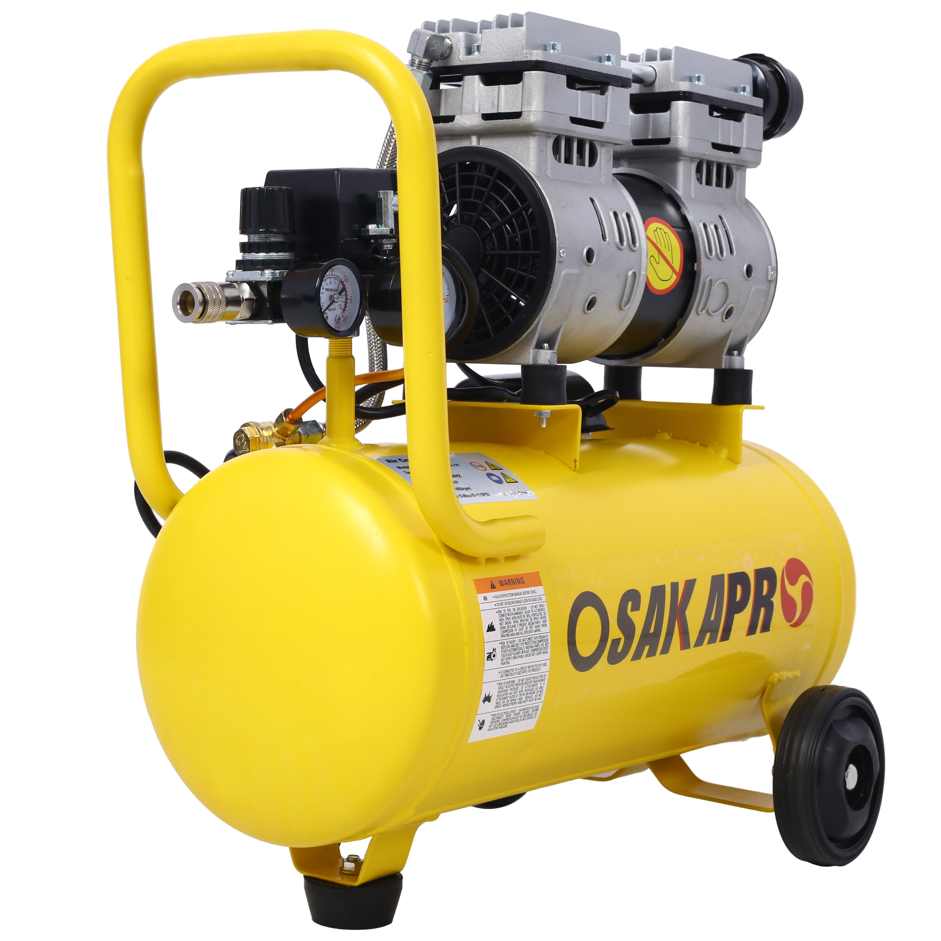Power Drill, 1.5HP Silent Oil-Free Air Compressor 8 Gallon, Oil-Free, Electric Shop Air Compressor Portable,Lightweight with Wheels, 70 dBA Noise Level, with Automatic Drain Valve,Yellow