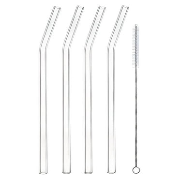 Better Homes and Gardens Clear Borosilicate Glass Straws 4 Pack with Cleaning Brush