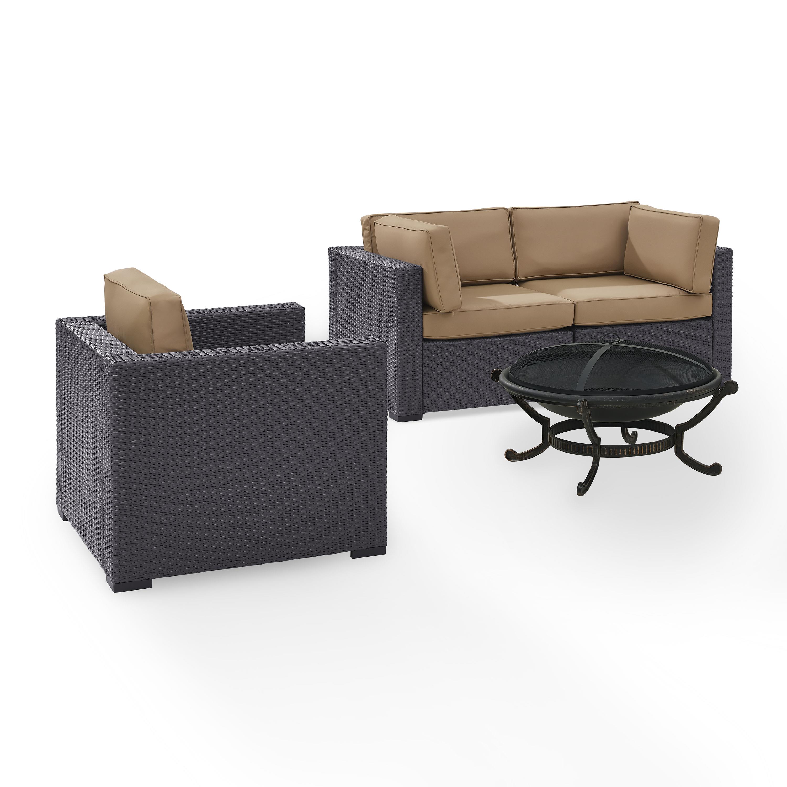Biscayne 4Pc Outdoor Wicker Conversation Set W/Fire Pit Mocha/Brown - Armchair, Ashland Firepit, & 2 Corner Chairs - image 2 of 4