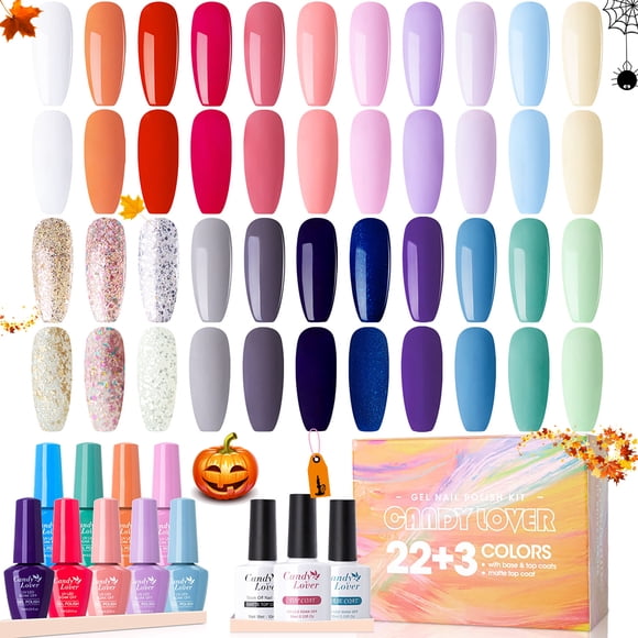 Candy Lover Gel Nail Polish Kit with Top Coat Base Coat Matte Coat 22 Colors UV Gel Polish Girls Ladies Women Nail Gel Polish Kit Holiday Gift Soak Off Gel Nail Set Halloween Gel Nail Polish