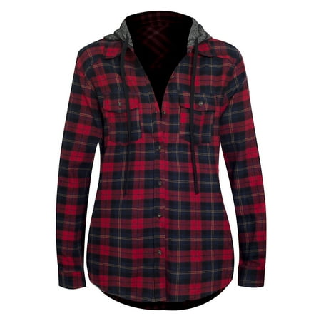 Hot From Hollywood - Women's Button Up Long Sleeve Plaid Shirt with ...
